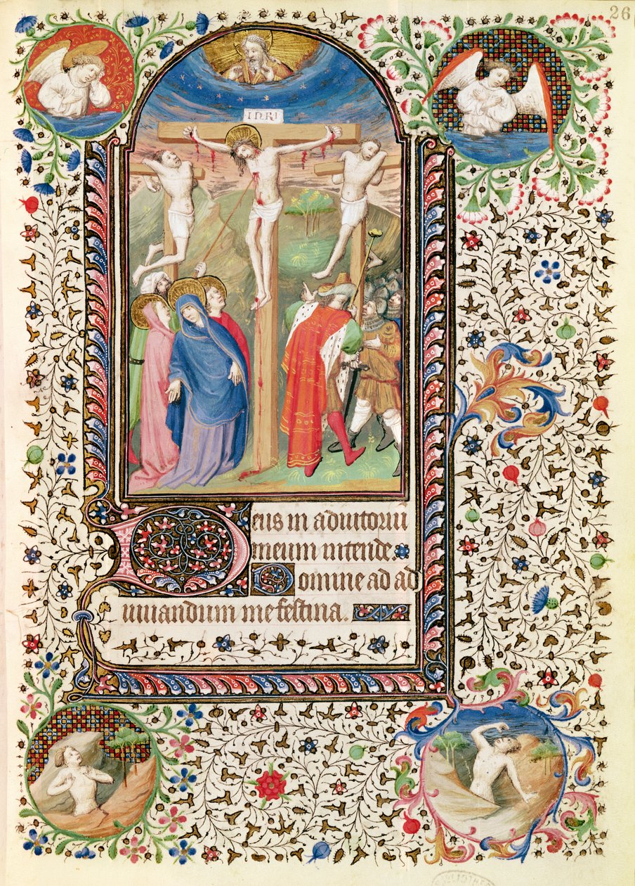 सुश्री 547 fol.26 Crucifixion, पोयटर्स की एक महिला द्वारा इस्तेमाल किए गए बुक ऑफ ऑवर्स से द्वारा फ्रेंच स्कूल