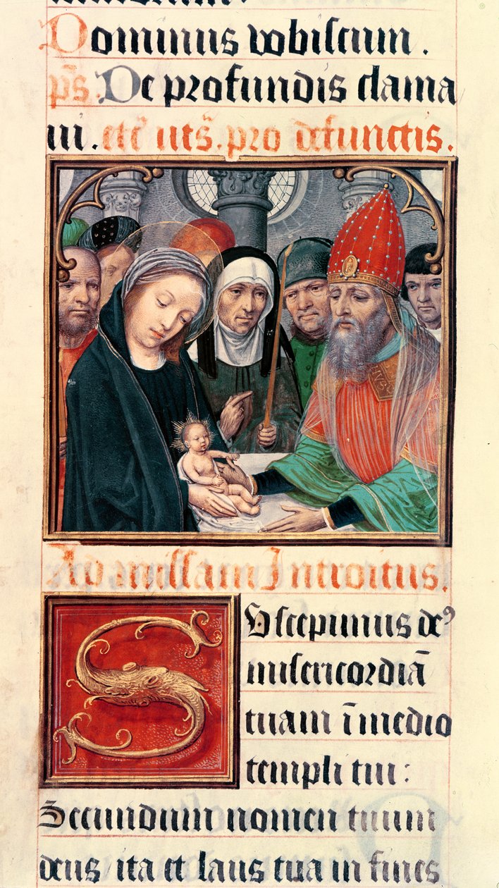Ms 60 fol.25r मंदिर में यीशु की प्रस्तुति, Odoart de Bersacques, सेंट-ओमेर के प्रीवोस्ट के संग्रह से द्वारा फ्रेंच स्कूल