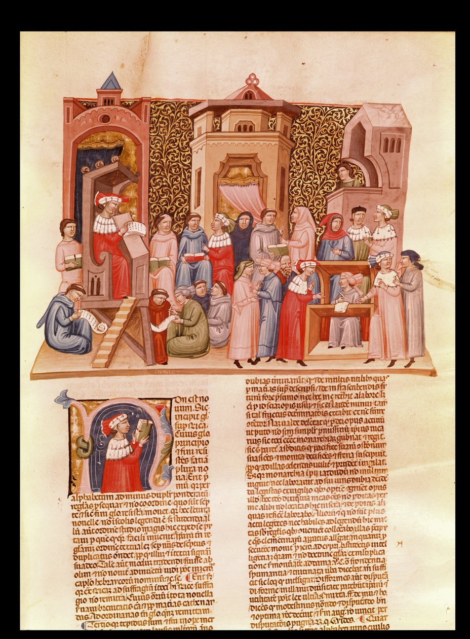 सुश्री 620 fol.173 विश्वविद्यालय में एक सबक और एक ऐतिहासिक प्रारंभिक एन एक मास्टर का चित्रण, नोवल सुपर सेक्स्टो जीन जीन द्वारा फ्रेंच स्कूल