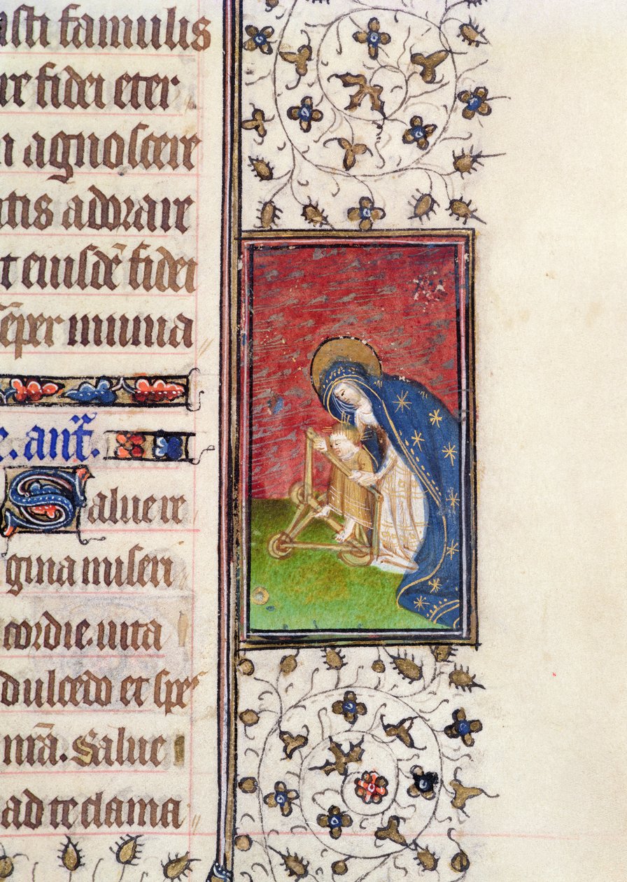 Ms 62, f.205r: वर्जिन एंड चाइल्ड, फ्रेंच बुक ऑफ आवर्स से विवरण, c.1445-50 (वेल्लम) द्वारा फ्रेंच स्कूल