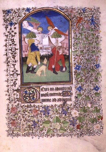 सुश्री 69 f.52r बेसनकॉन बुक ऑफ ऑवर्स (वेल्लम) से चरवाहों को दिखाई देने वाले दो देवदूत द्वारा फ्रेंच स्कूल