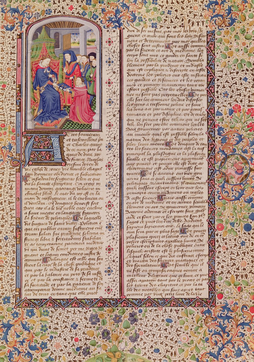 सुश्री 927 Fol.186 अरस्तू द्वारा नैतिकता, राजनीति और अर्थशास्त्र से राजा के लिए राजनीति की प्रस्तुति, (384-322 ईसा पूर्व) द्वारा फ्रेंच स्कूल