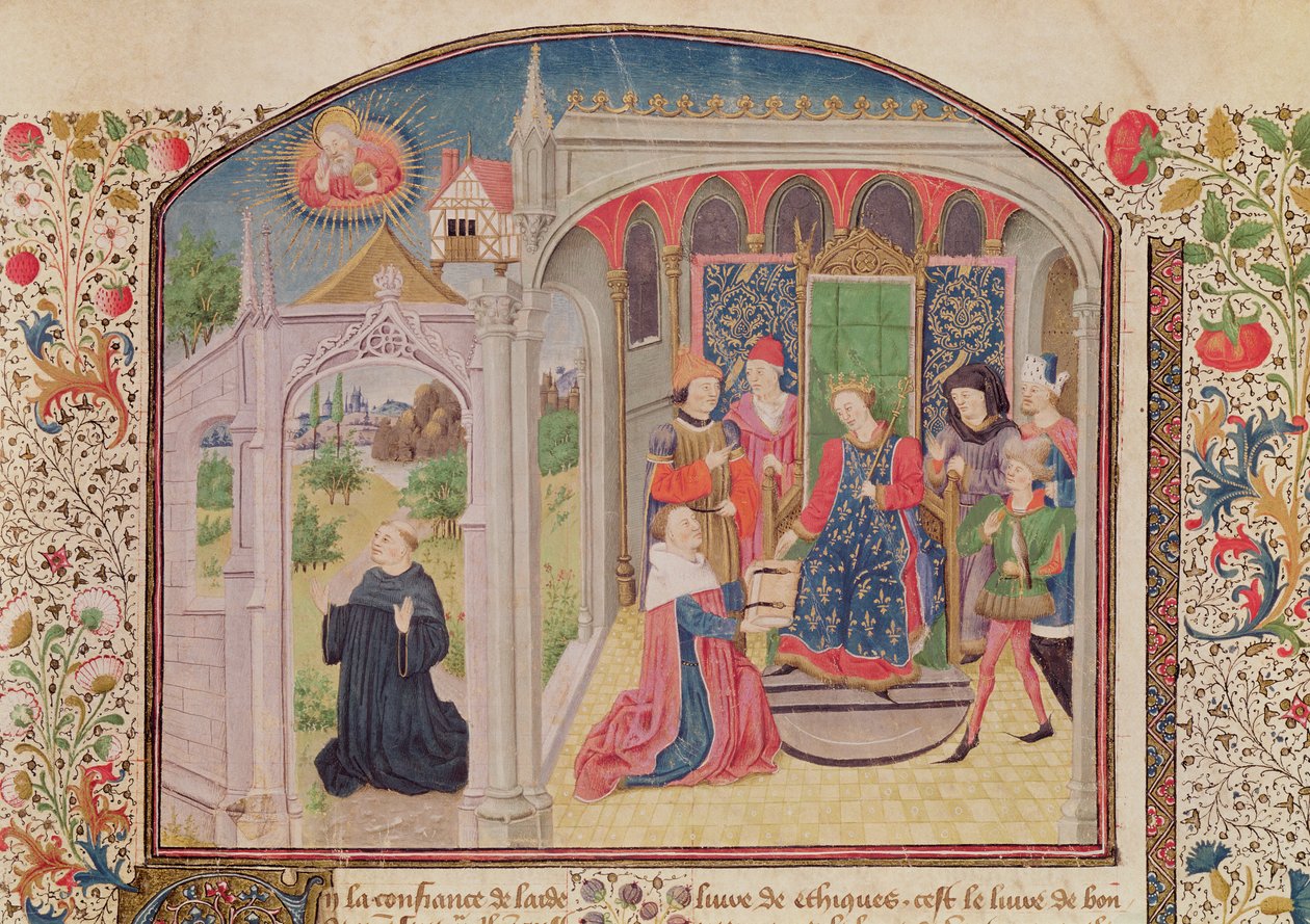 सुश्री 927 Fol.1 अरस्तू द्वारा नैतिकता, राजनीति और अर्थशास्त्र से अनुवादक द्वारा राजा के लिए नैतिकता की प्रस्तुति (384-322 ईसा पूर्व) द्वारा फ्रेंच स्कूल
