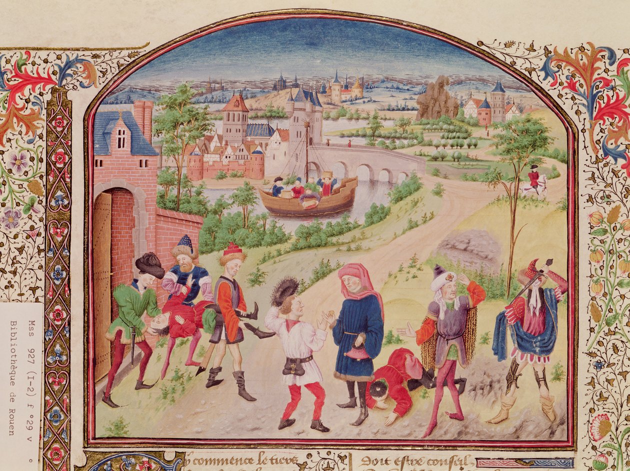 सुश्री 927 Fol.29v साहसी और कायरता, अरस्तू द्वारा नैतिकता, राजनीति और अर्थशास्त्र से (384-322 ईसा पूर्व) द्वारा फ्रेंच स्कूल