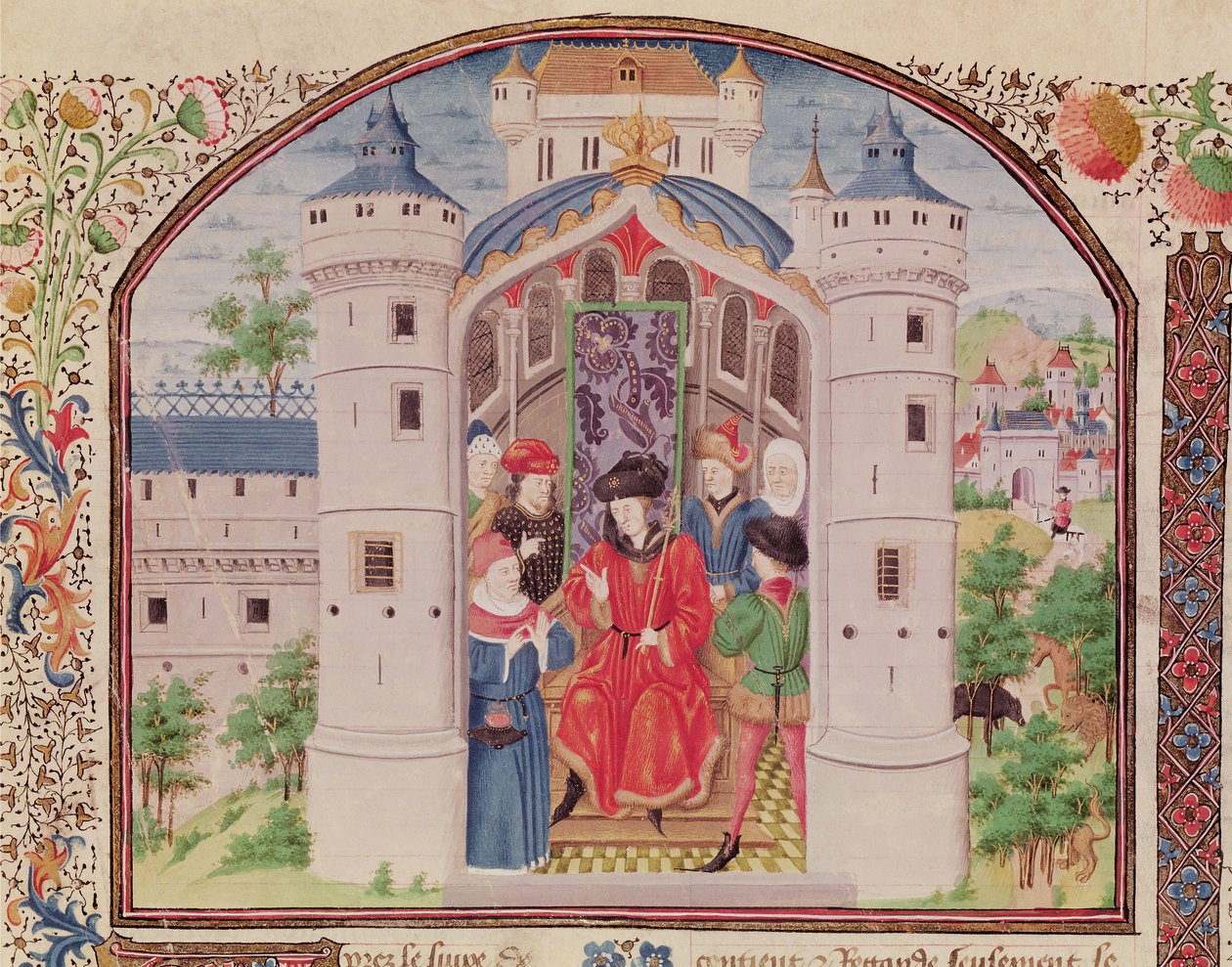 सुश्री 927 Fol.426 अरस्तू (384-322 ईसा पूर्व) द्वारा नैतिकता, राजनीति और अर्थशास्त्र से अर्थशास्त्र की प्रस्तुति, विवरण (165166 भी देखें) द्वारा फ्रेंच स्कूल
