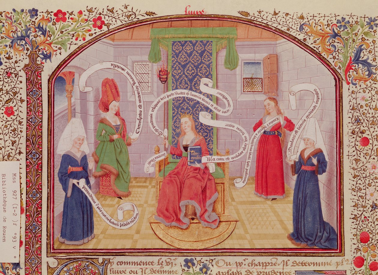 सुश्री 927 Fol.93v अरस्तू द्वारा नैतिकता, राजनीति और अर्थशास्त्र से बौद्धिक गुणों का सिद्धांत, (384-322 ईसा पूर्व) द्वारा फ्रेंच स्कूल