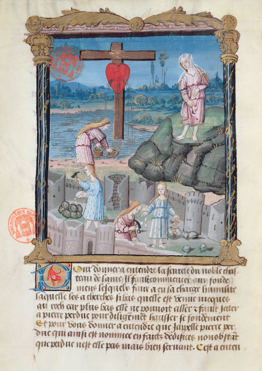 सुश्री 978 fol.31 महल का निर्माण, गेब्रियल डे बोरबोन द्वारा बिछाए गए लोगों के उपयोग के लिए एक आध्यात्मिक ग्रंथ से चित्रण द्वारा फ्रेंच स्कूल