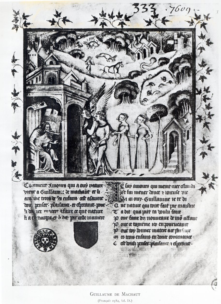 एमएस फ्रॉ 1584 fD लेखक को प्यार मिला जो उसे मीठे विचार, आनंद और आशा देता है, c.1370 (पांडुलिपि) द्वारा फ्रेंच स्कूल