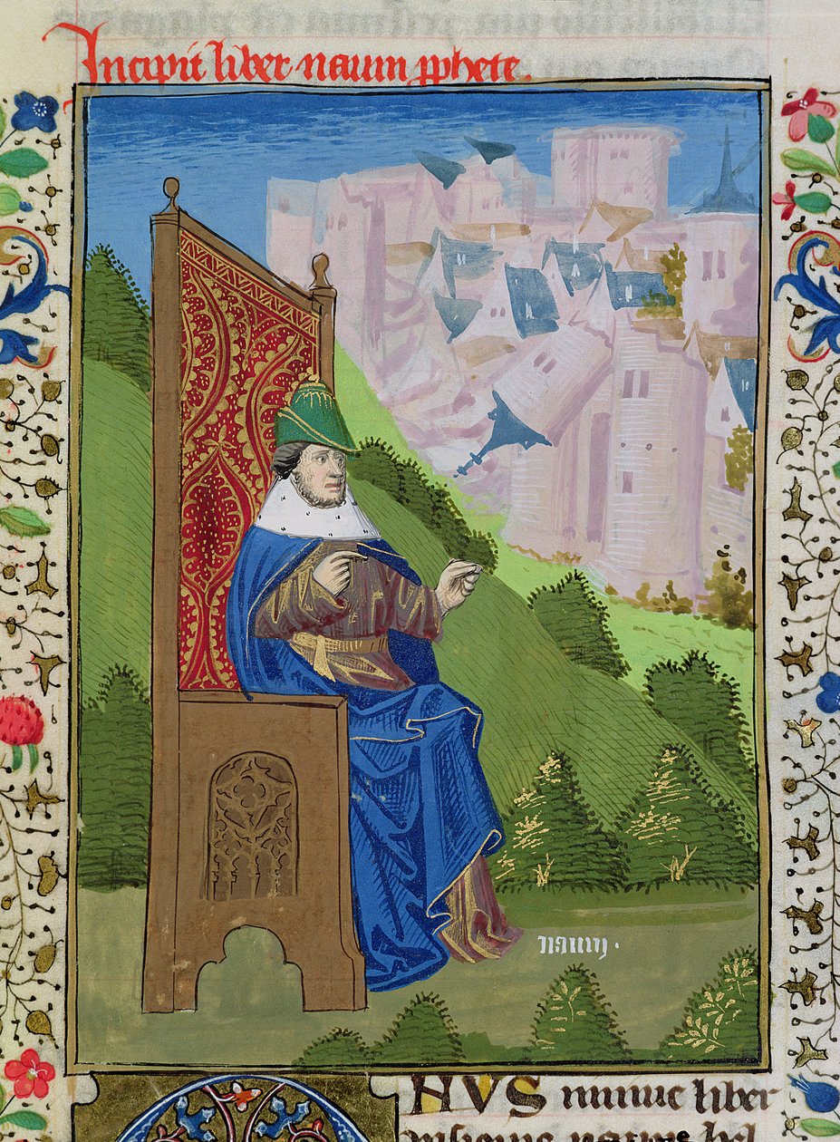Ms H 7 fol.114r नहूम ने जीन XXII की बाइबिल से नीनवे के विनाश की घोषणा की द्वारा फ्रेंच स्कूल
