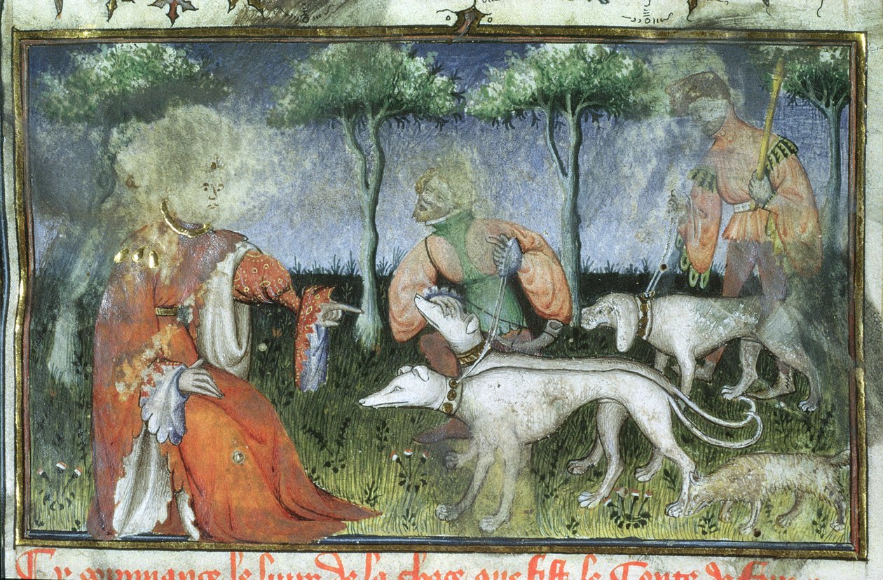 मिस हंटर 385 f.3r हंटिंग, गैस्टोन डी फॉक्स द्वारा शिकार की पुस्तक से द्वारा फ्रेंच स्कूल