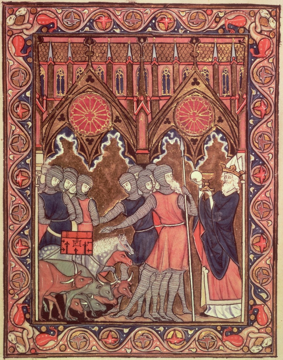 सुश्री लाट 10525 fol.6 अब्राहम अपने कैदियों और सेंट लुइस के Psalter से Melchizedek के लिए अपनी लूट, c.1258-70 प्रस्तुत करता है द्वारा फ्रेंच स्कूल
