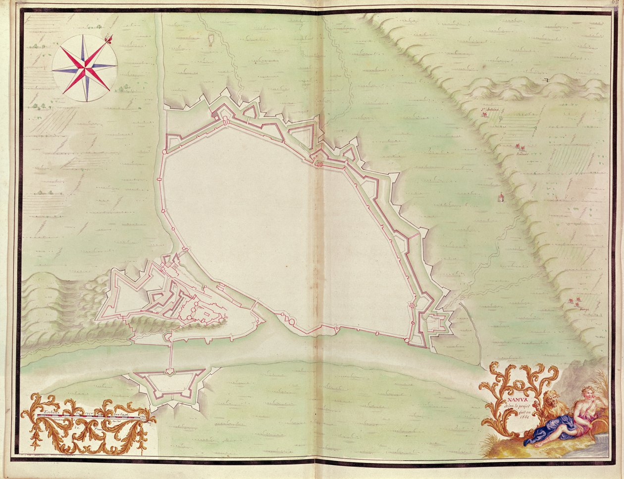 लुई XIV के एटलस से नामुर। विदेशी बैठने की योजना, 1665 (कलम, स्याही और धुलाई) द्वारा फ्रेंच स्कूल