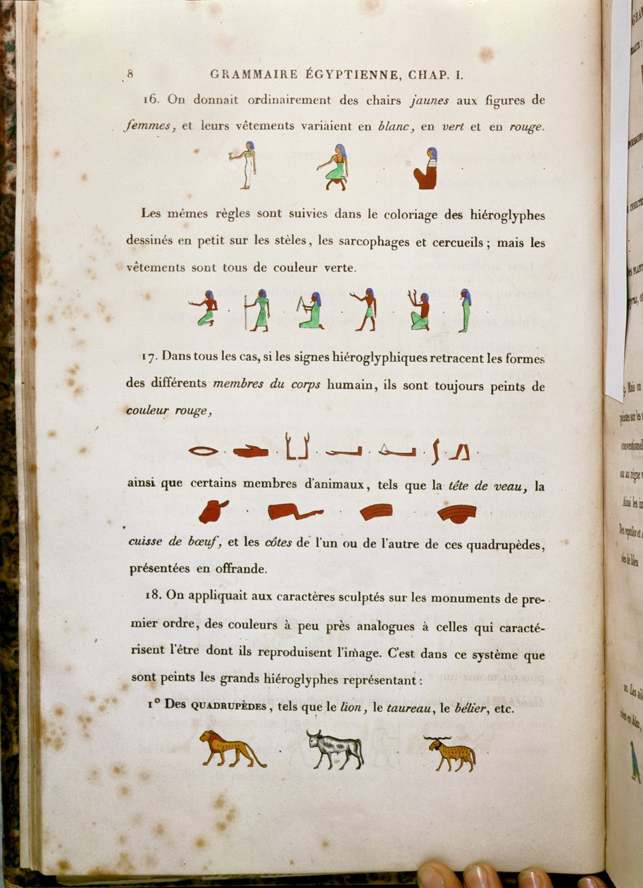 जीन फ्रैंकोइस चैंपियन (1790-1832) 1836 द्वारा ग्राममायर इजिप्टीन से कुछ चित्रलिपि के रंग पर नोट्स द्वारा फ्रेंच स्कूल