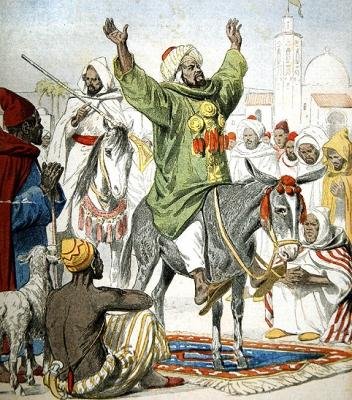 उमर ज़राहून, मोरक्को के सिंहासन के बहाने, एक पवित्र युद्ध का उपदेश, ले पेटिट जर्नल का चित्रण, 23 नवंबर, 1902 द्वारा फ्रेंच स्कूल