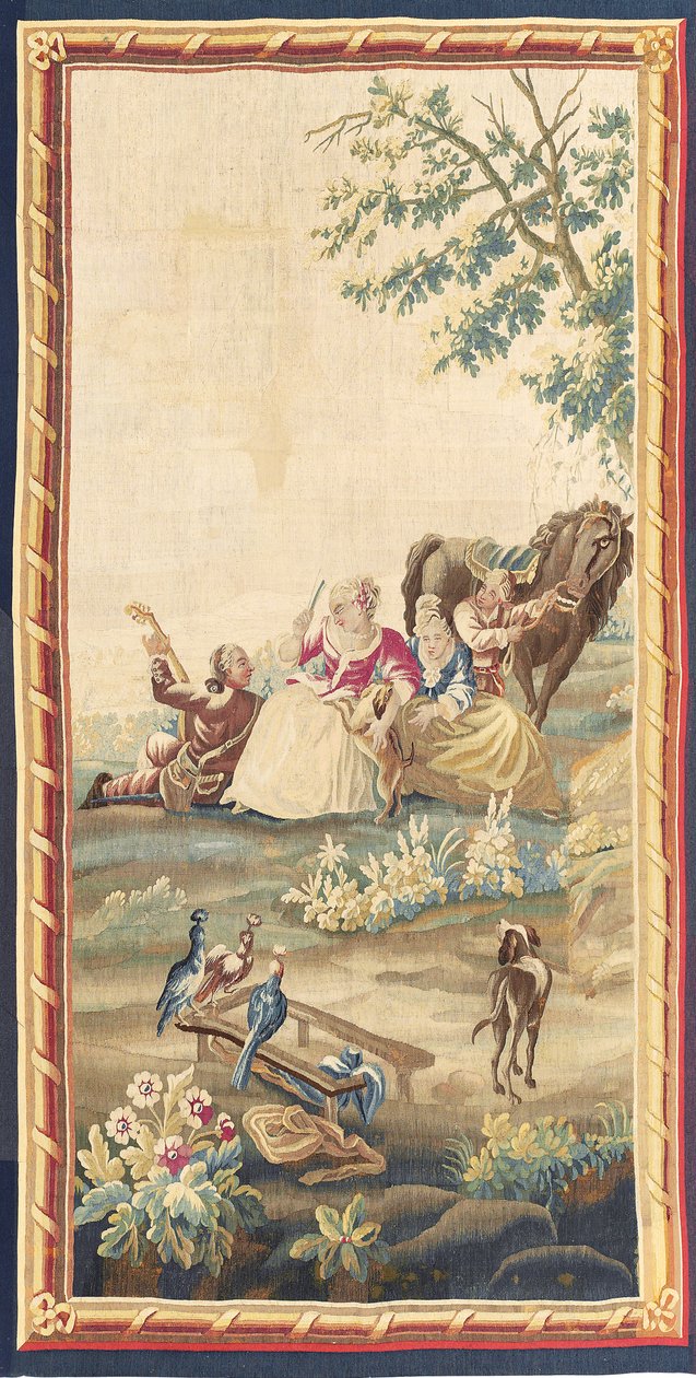 लुई XVI देहाती टेपेस्ट्रीस, ऑब्यूसन की एक जोड़ी, c.1775 द्वारा फ्रेंच स्कूल