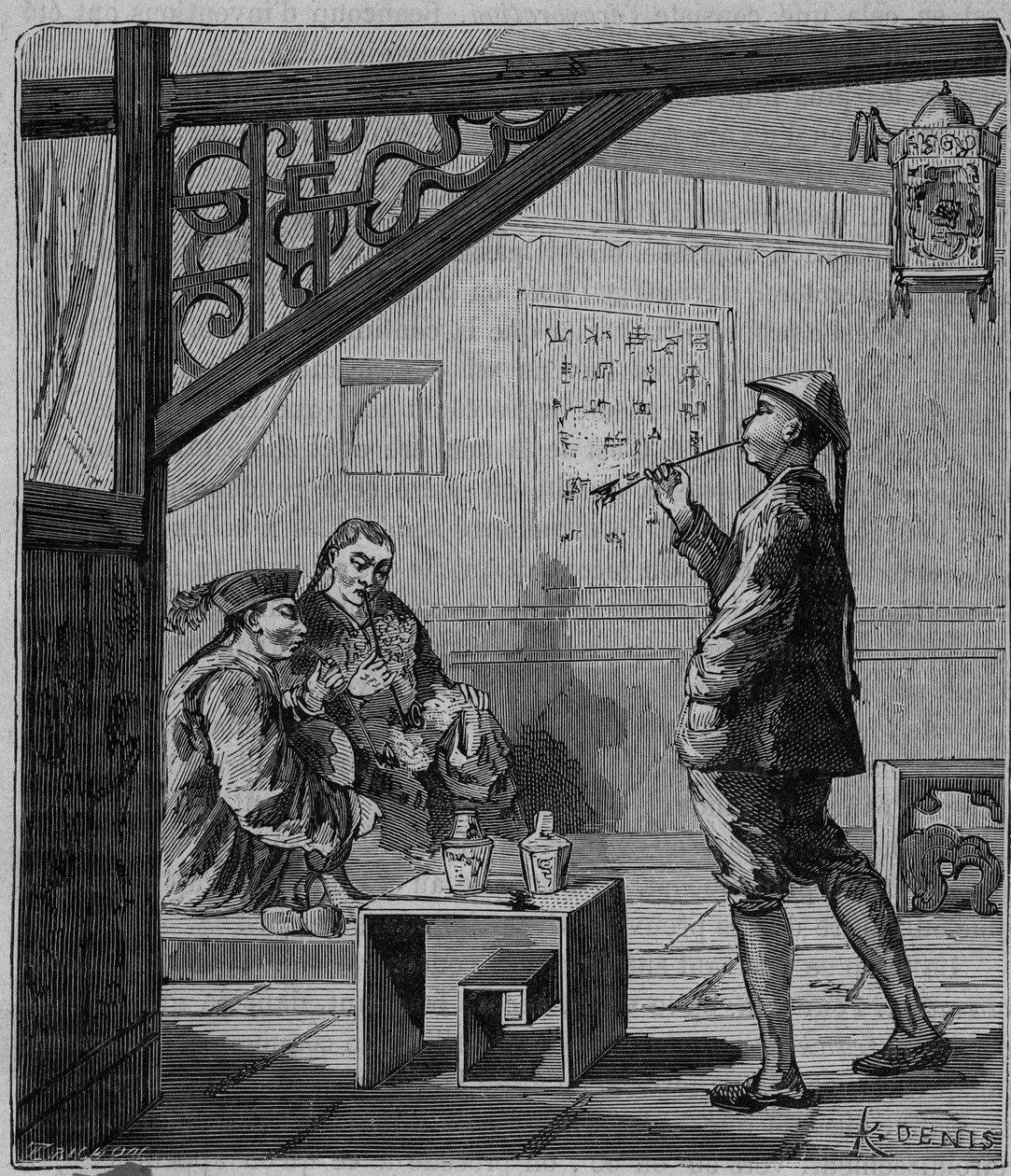 19वीं सदी में चीन में अफीम धूम्रपान करने वाले - चीनी अफीम धूम्रपान करने वाले - एलेक्सिस क्लर्क द्वारा "" सभी के लिए उपलब्ध विज्ञान - लोकप्रिय भौतिकी और रसायन विज्ञान" में उत्कीर्णन - 19 वीं शताब्दी का अंत - निजी संग्रह द्वारा फ्रेंच स्कूल