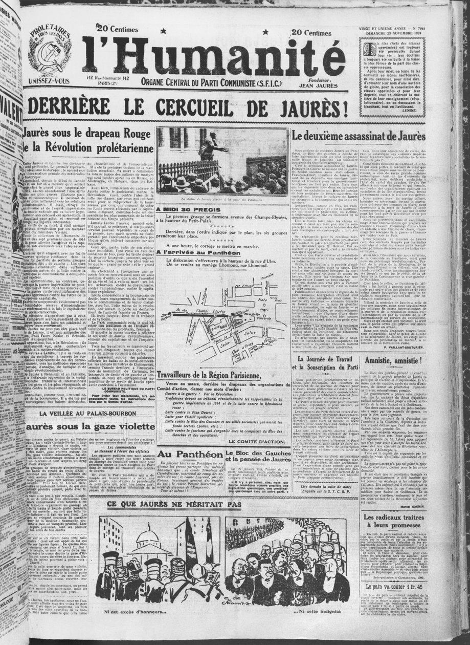 23 नवंबर 1924 (मुद्रित पत्र) में जीनहैंस के स्थानांतरण का आयोजन पेंथियन, पेरिस से, LHumanite से द्वारा फ्रेंच स्कूल