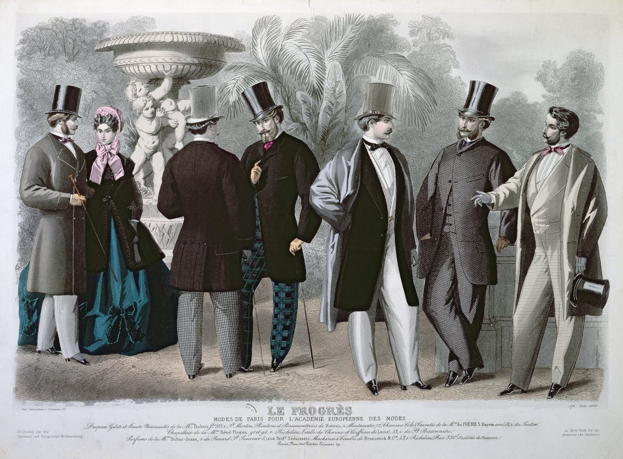ले प्रोग्रेस के लिए पेरिस की फैशन प्लेट, जून 1864 (रंग उत्कीर्णन) द्वारा फ्रेंच स्कूल