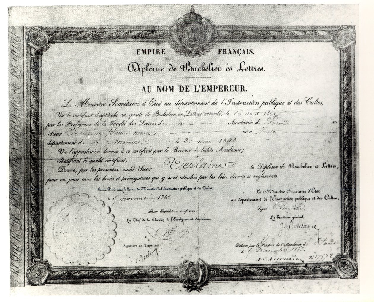 पॉल वर्लेंस बैकलौरीट, 1862 (कागज पर कलम और स्याही) द्वारा फ्रेंच स्कूल