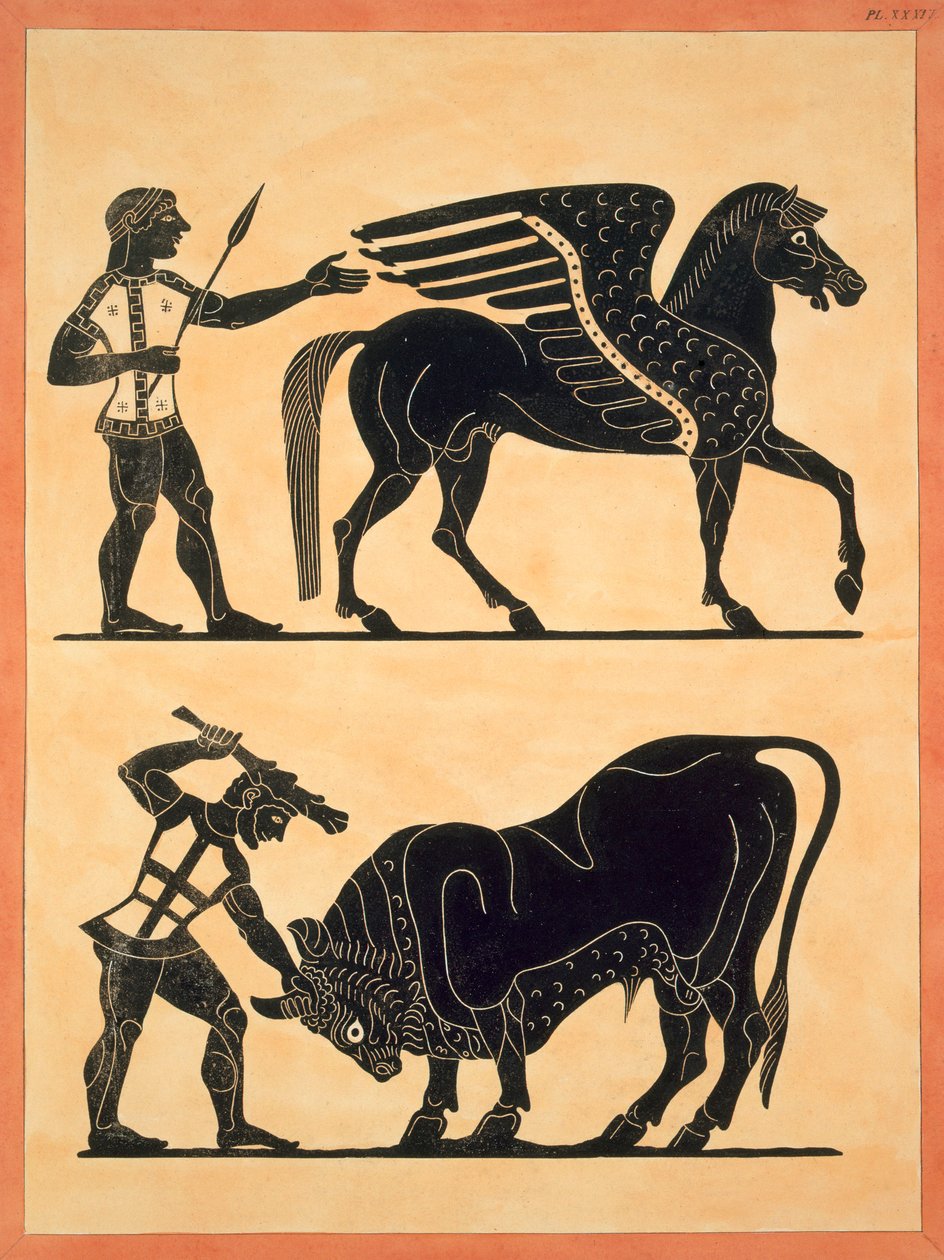 पेगासस, हरक्यूलिस द बुल की हत्या के साथ, 1808-10 प्रकाशित हुआ द्वारा फ्रेंच स्कूल