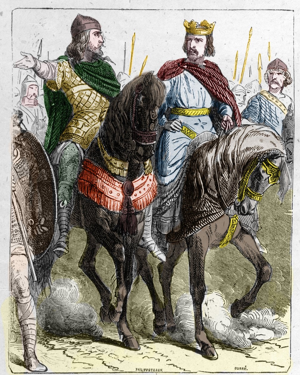 Pepin II de Herstal, जिसे Pepin le Gros या Pepin le Jeune (645-714) के नाम से जाना जाता है, 691 से 695 तक फ़्रैंक के राजा क्लोविस III के साथ। द्वारा फ्रेंच स्कूल