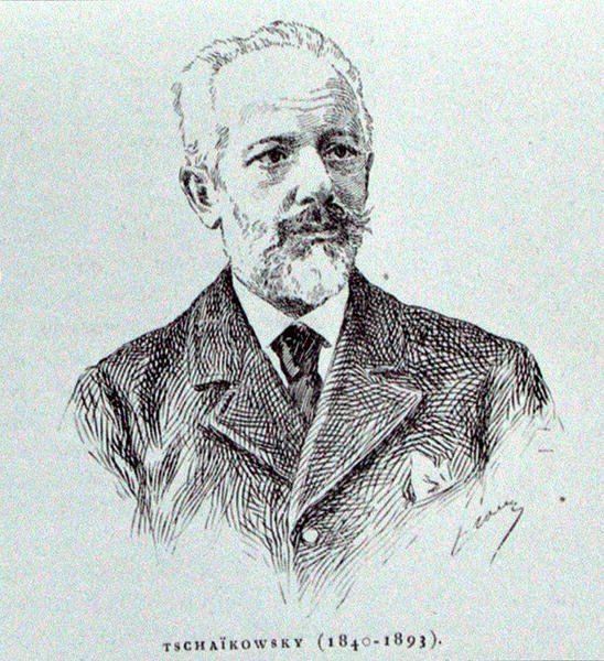 पेट्र इलिच त्चिकोवस्की (1840-93), पेरिस में प्रकाशित अल्बर्ट सोबीज़ द्वारा 'द हिस्ट्री ऑफ़ म्यूज़िक इन रशिया' का चित्रण द्वारा फ्रेंच स्कूल