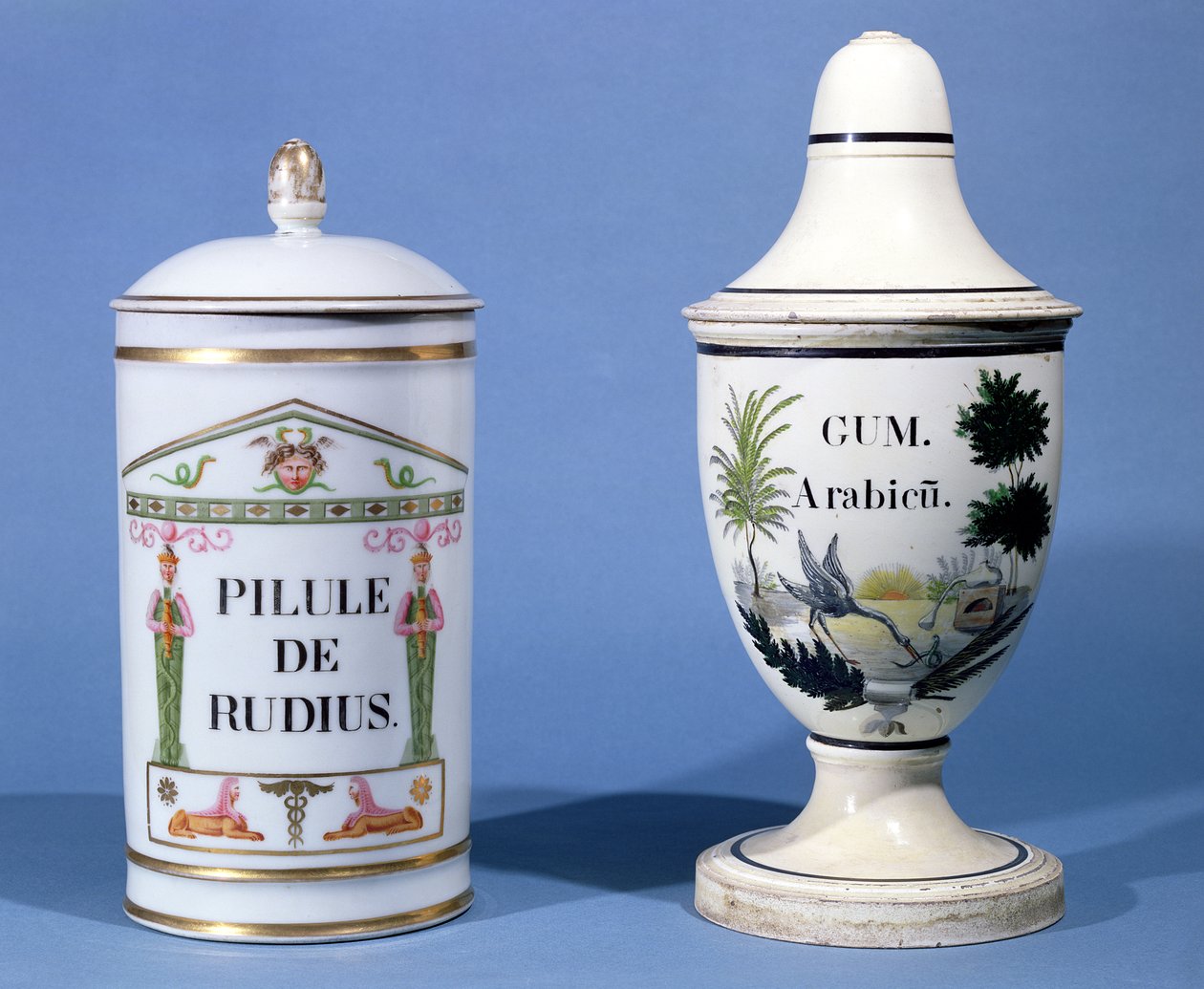 Pilule de त्रिज्या और गम अरबी (faience) के लिए फार्मास्युटिकल जार द्वारा फ्रेंच स्कूल