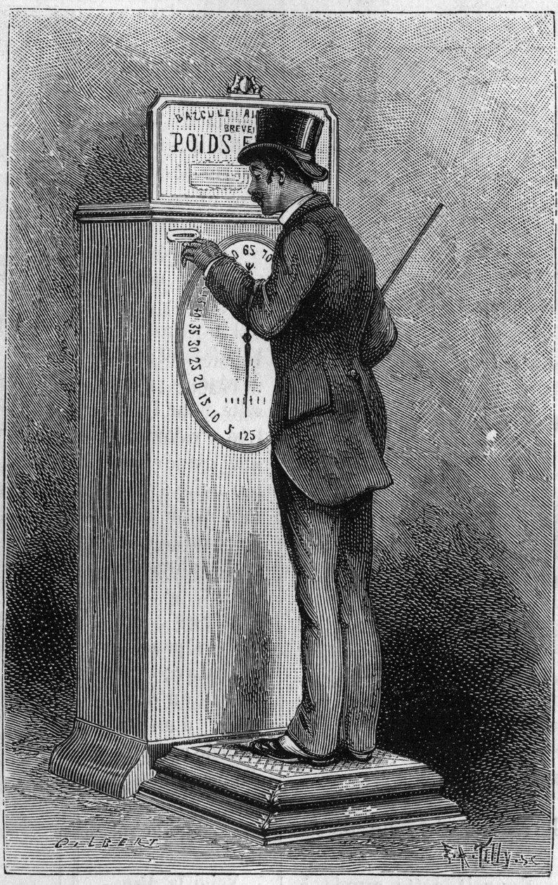 पिग्गी बैंक और डायल टॉगल में फेंके जाने वाले 10 प्रतिशत टुकड़े की कार्रवाई के तहत वजन देते हैं। "" ला नेचर में उत्कीर्णन। रिव्यू डेस साइंसेज एट डी सेस एप्लीकेशन ऑक्स आर्ट्स एट ए एल उद्योग" द्वारा फ्रेंच स्कूल