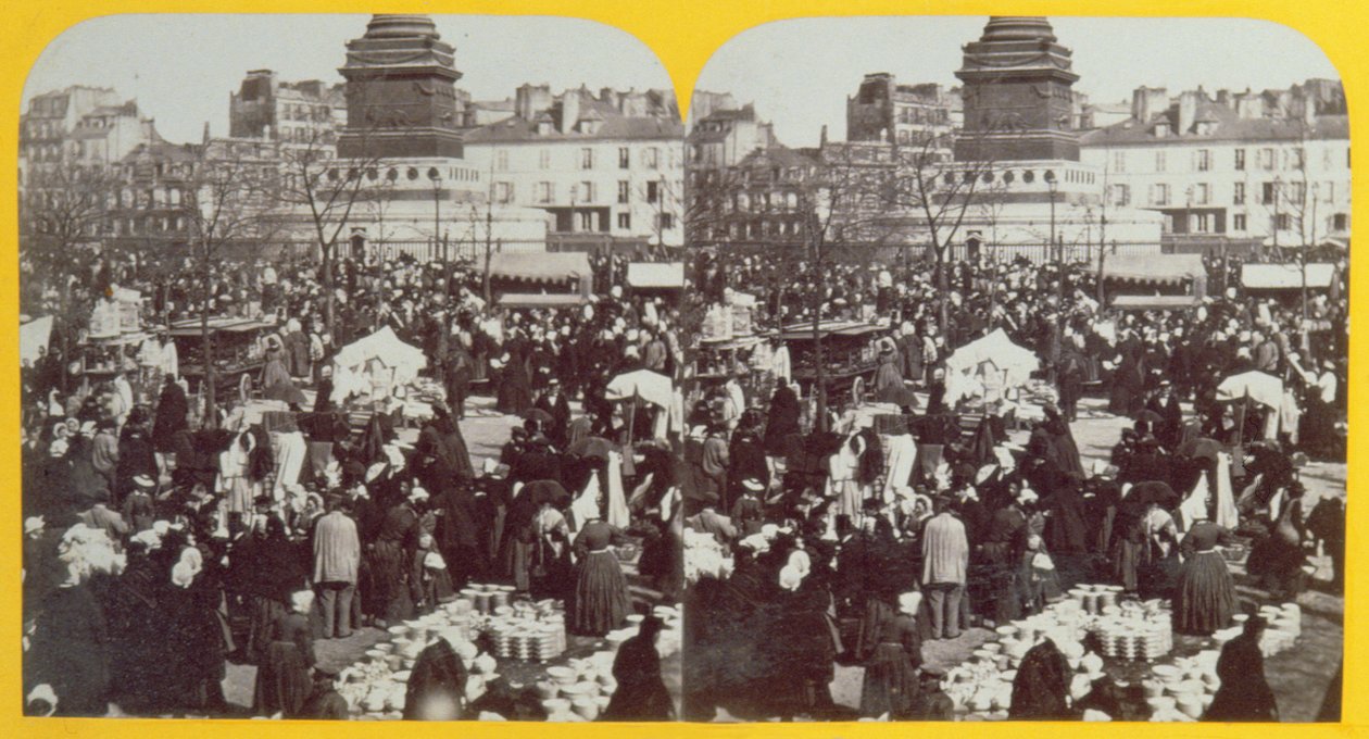 प्लेस डे ला बैस्टिल, हैम फेयर, पेरिस, त्रिविम दृश्य, c.1860 द्वारा फ्रेंच स्कूल