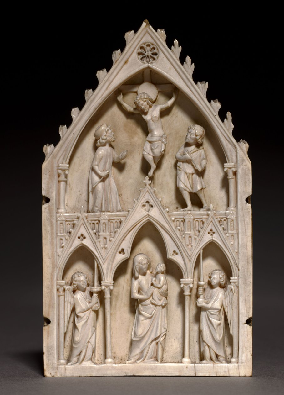 पट्टिका: द क्रूसिफ़िक्स एंड वर्जिन एंड चाइल्ड विथ एंजेल्स, c.1250-1270 द्वारा फ्रेंच स्कूल