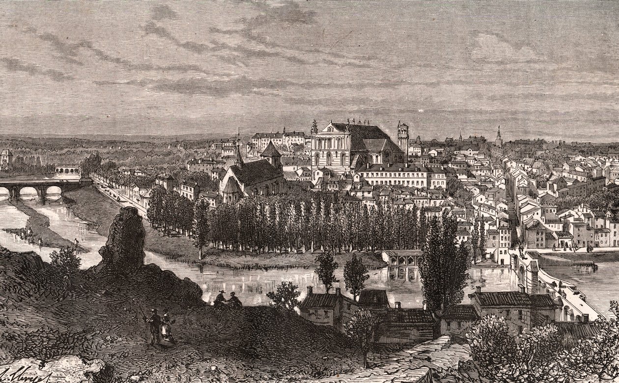 Poitiers - वीए माल्ट-ब्राउन द्वारा "ला फ्रांस चित्रण: भूगोल, इतिहास, सांख्यिकीय प्रशासन" में उत्कीर्णन। 1884 द्वारा फ्रेंच स्कूल
