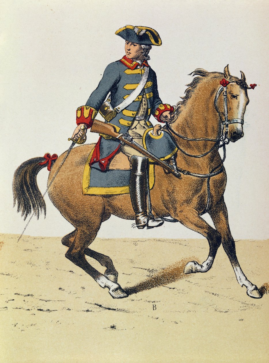 C.1750 का पुलिस अधिकारी घोड़े पर चढ़ा, 19 वीं सदी (रंग उत्कीर्णन) द्वारा फ्रेंच स्कूल