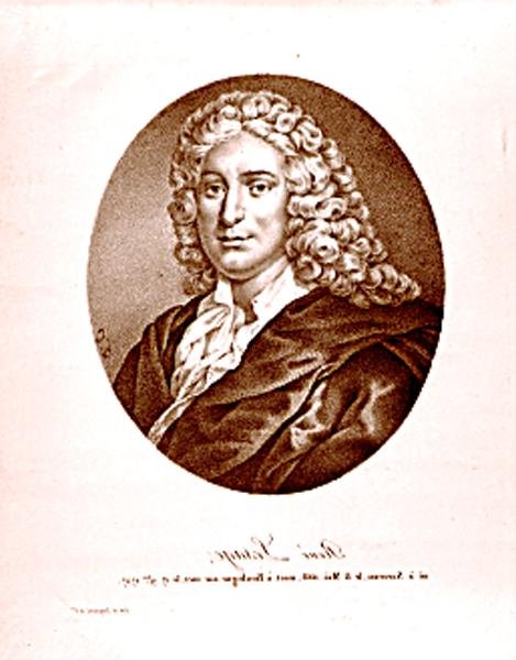 एलेन रेने लेसेज का पोर्ट्रेट (1668-1747) (लिथो) (बी/डब्ल्यू फोटो) द्वारा फ्रेंच स्कूल