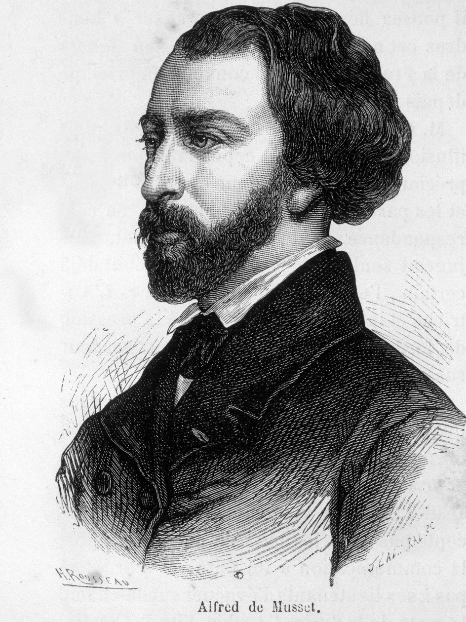 अल्फ्रेड डी मुसेट का पोर्ट्रेट (1810 - 1857) फ्रांसीसी लेखक। द्वारा फ्रेंच स्कूल