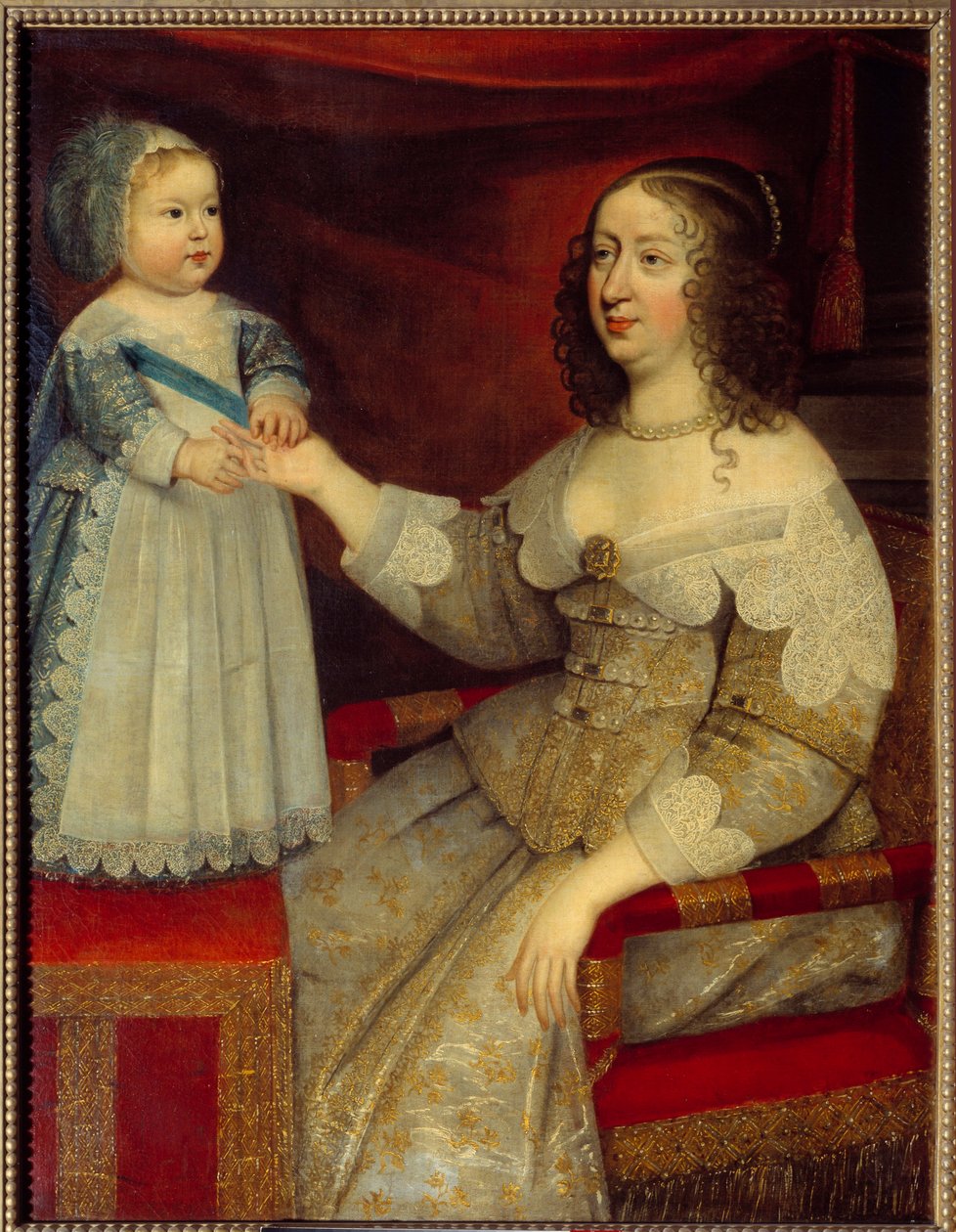 ऑस्ट्रिया की ऐनी, फ्रांस की रानी (1601-1666) और डॉल्फ़िन लुई XIV बच्चे (1638-1715) का पोर्ट्रेट फ्रेंच स्कूल की पेंटिंग। १६४३ से पहले। सूर्य १,२x०,९६ मी द्वारा फ्रेंच स्कूल