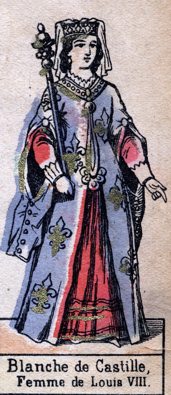 फ्रांस के लुई VIII की पत्नी ब्लैंच डी कैस्टिल (1188-1252) का पोर्ट्रेट। (कैपेटियन राजवंश)। 19 वीं सदी के अंत में चित्रण। द्वारा फ्रेंच स्कूल
