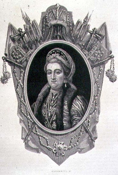 कैथरीन II द ग्रेट का पोर्ट्रेट (1729-96) (उत्कीर्णन) द्वारा फ्रेंच स्कूल