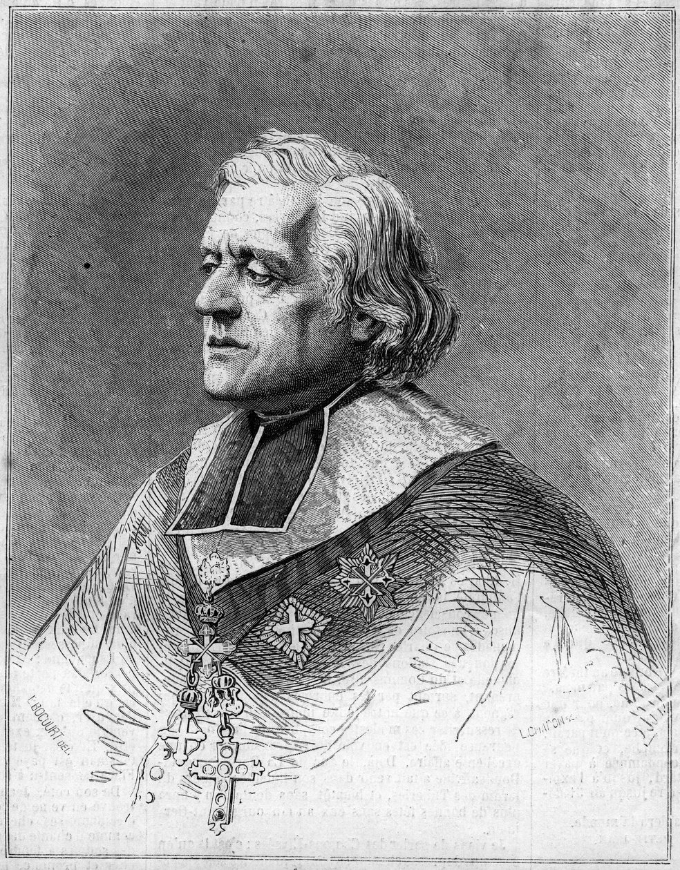 चार्ल्स जोसेफ यूजीन डी माजेनोड (1782-1861) का पोर्ट्रेट, मार्सिले का ईव। "" द इलस्ट्रस वर्ल्ड"" में उत्कीर्णन का पोर्ट्रेट n°216 जून 1 द्वारा फ्रेंच स्कूल