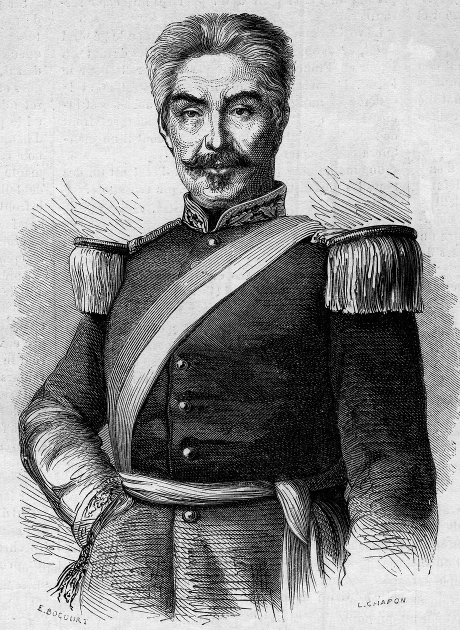 पेरू के राष्ट्रपति डॉन मिगुएल सैन रोमन (1803-1863) का पोर्ट्रेट। 30 मई 1863 के "" ले मोंडे इलस्ट्र्रे "" एन ° 320 में उत्कीर्णन। द्वारा फ्रेंच स्कूल