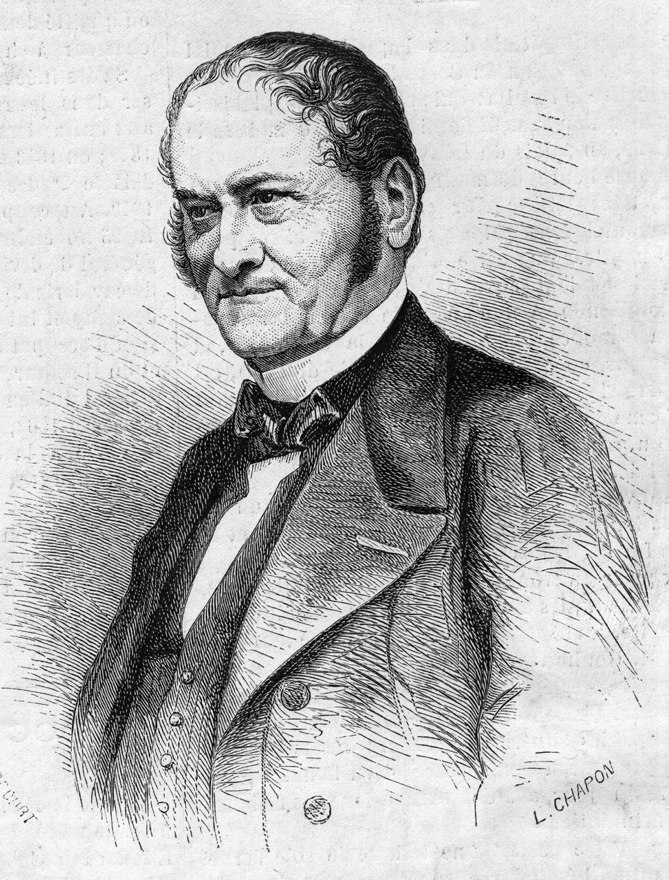 डॉ. जूल्स काबारस (1801-1870), फ्रांसीसी चिकित्सक का पोर्ट्रेट। 28 मई 1870 के "" ले मोंडे इलस्ट्रे"" एन °685 में उत्कीर्णन। द्वारा फ्रेंच स्कूल