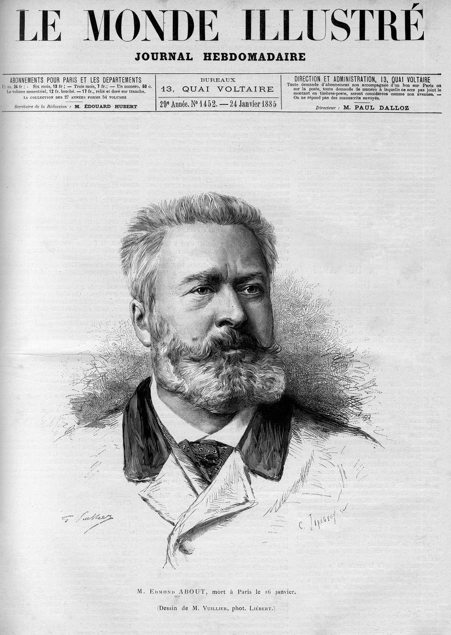 एडमंड के पोर्ट्रेट के बारे में (1828-1885), फ्रांसीसी लेखक और पत्रकार, फ्रांसीसी अकादमी के सदस्य, "द इलस्ट्रस वर्ल्ड" 1885 में। द्वारा फ्रेंच स्कूल
