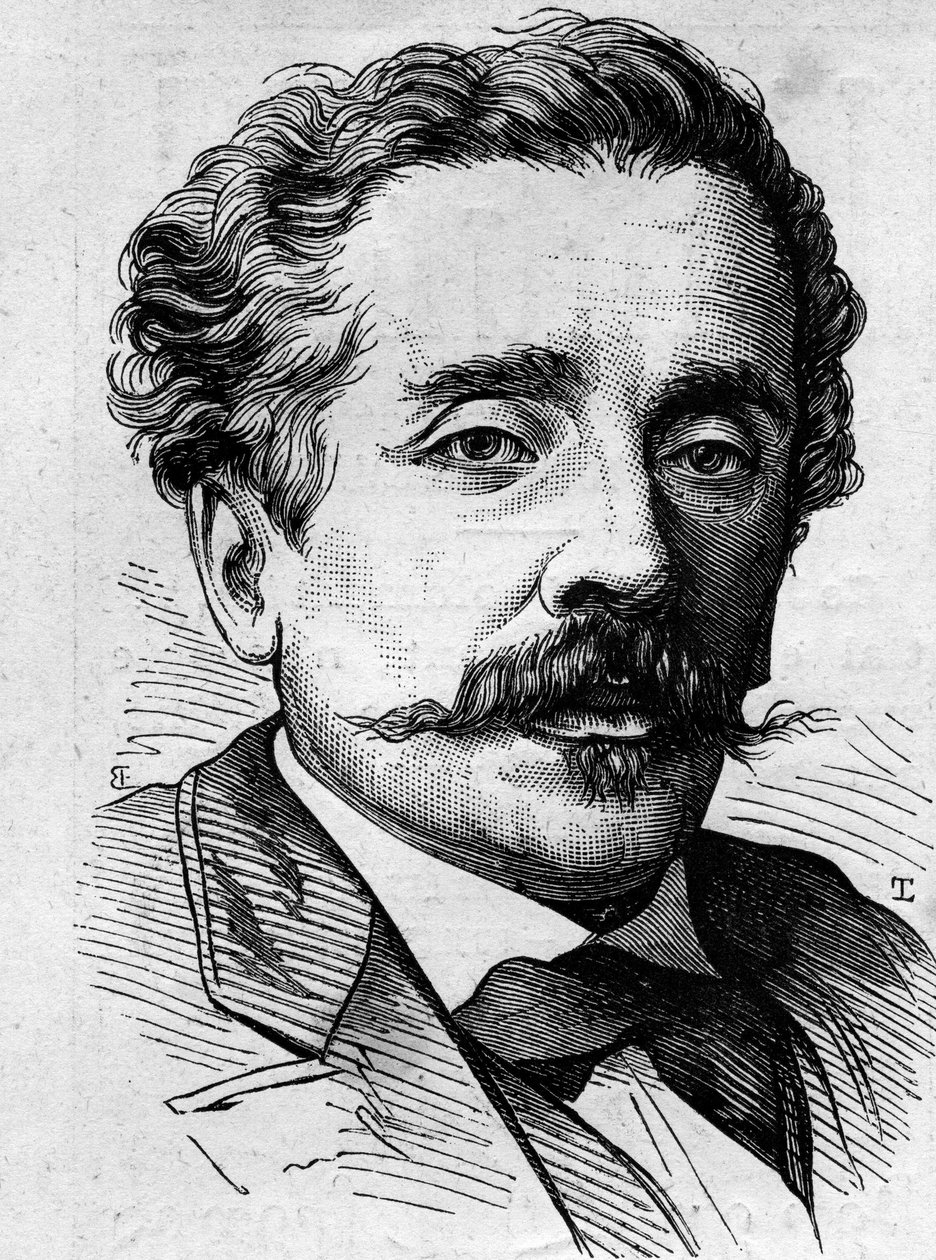 अर्नेस्ट लैकन का पोर्ट्रेट (1829-1879), फ्रांसीसी पत्रकार और लेखक। 8 फरवरी के "" ले मोंडे इलस्ट्रे"" n°1141 में उत्कीर्णन द्वारा फ्रेंच स्कूल