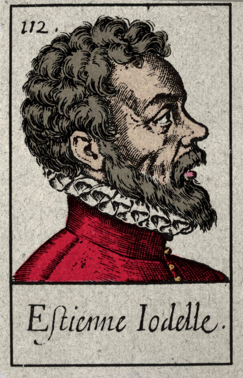 एटिने जोडेल का पोर्ट्रेट (1532-1573), प्लीएड आंदोलन के फ्रांसीसी कवि सदस्य। 19वीं सदी की नक्काशी। द्वारा फ्रेंच स्कूल