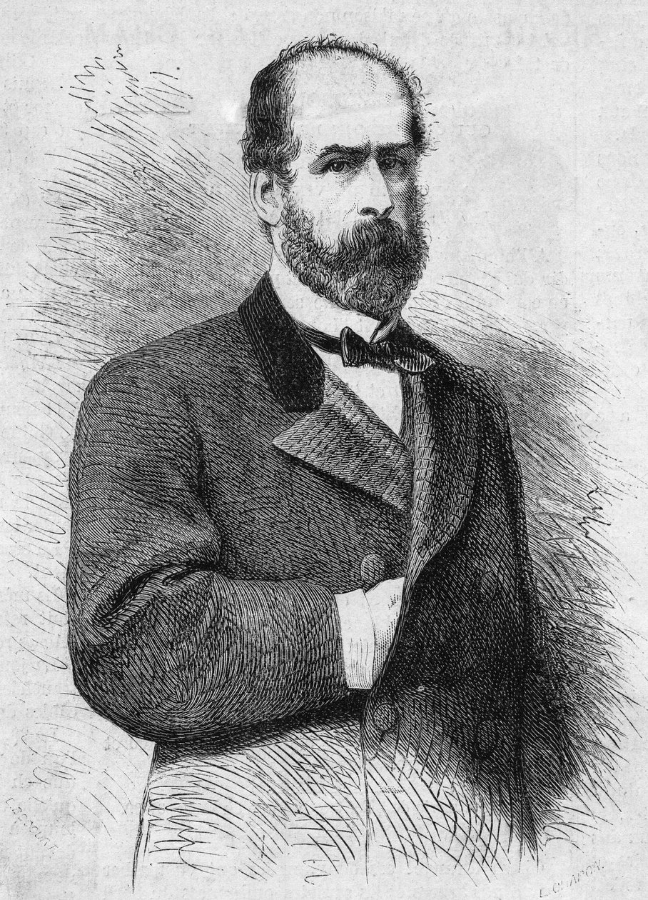 फेडरिको एराज़ुरिज़ ज़ानार्टू का पोर्ट्रेट (1825-1877), चिली गणराज्य के राष्ट्रपति। 4 नवंबर के "" ले मोंडे इलस्ट्र्रे "" n°760 में उत्कीर्णन द्वारा फ्रेंच स्कूल