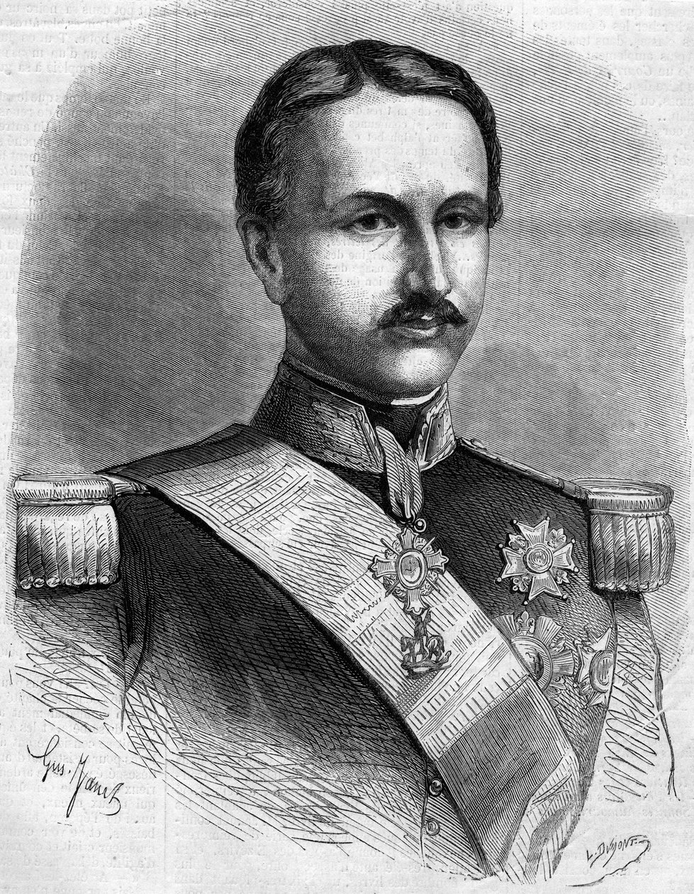 नेपल्स के राजा फ्रेंकोइस II (1836-1894) का पोर्ट्रेट। 28 जुलाई 1860 के "" ले मोंडे इलस्ट्र्रे "" एन ° 172 में उत्कीर्णन। द्वारा फ्रेंच स्कूल