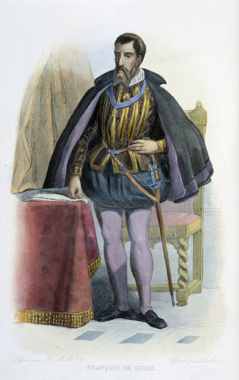 फ्रेंकोइस डी गुइस का पोर्ट्रेट, फ्रांसीसी लेफ्टिनेंट जनरल (1519-1563)। - "" फ्रेंच प्लूटार्क "" में द्वारा फ्रेंच स्कूल