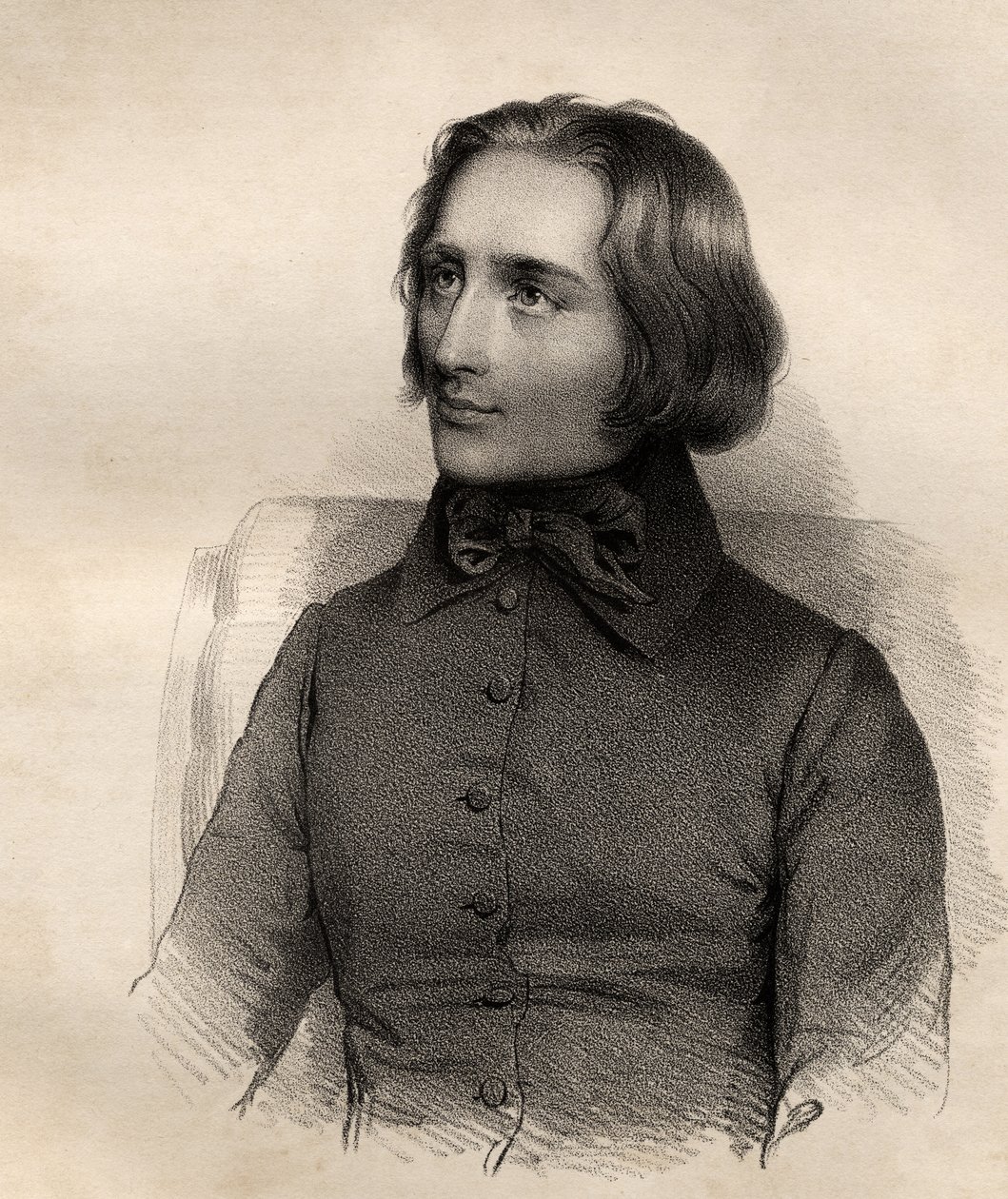 फ्रांज़ लिस्केट का चित्रण (1811-86) हंगेरियन पियानो गुण और संगीतकार द्वारा फ्रेंच स्कूल