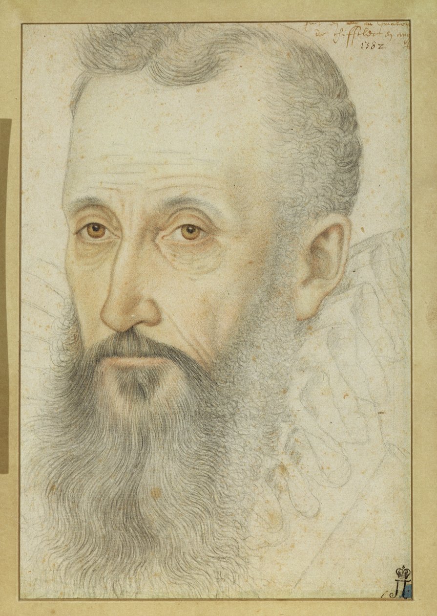 जॉर्ज टैलबोट का पोर्ट्रेट, श्रव्सबरी का 6 वाँ अर्ल (1528-90) (कागज पर चॉक) द्वारा फ्रेंच स्कूल