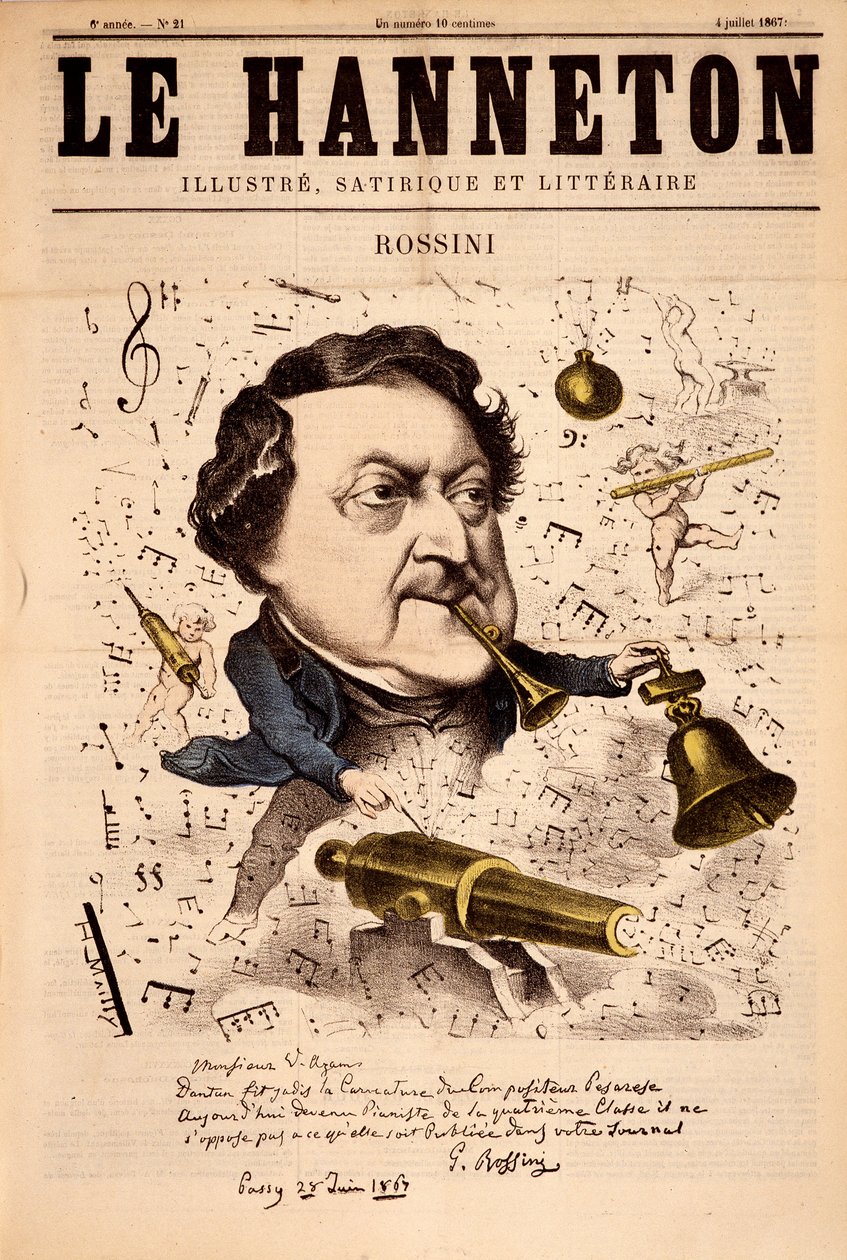Gioacchino Rossini (1792-1868) का पोर्ट्रेट - 04/07/1867 के "" Le Hanneton "" में द्वारा फ्रेंच स्कूल