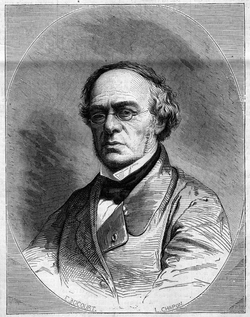 हेलेवी का पोर्ट्रेट (जैक्स फ्रॉमेंटल लेवी, डीआईटी) (1799-1862), फ्रांसीसी संगीतकार। 29 मार्च को "" द इलस्ट्रेटेड वर्ल्ड"" n°259 में उत्कीर्णन द्वारा फ्रेंच स्कूल